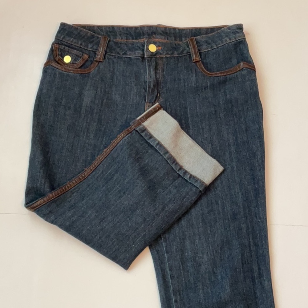 A.Z.I Cropped Jeans With Faux Leather Trim - Picture 2 of 8